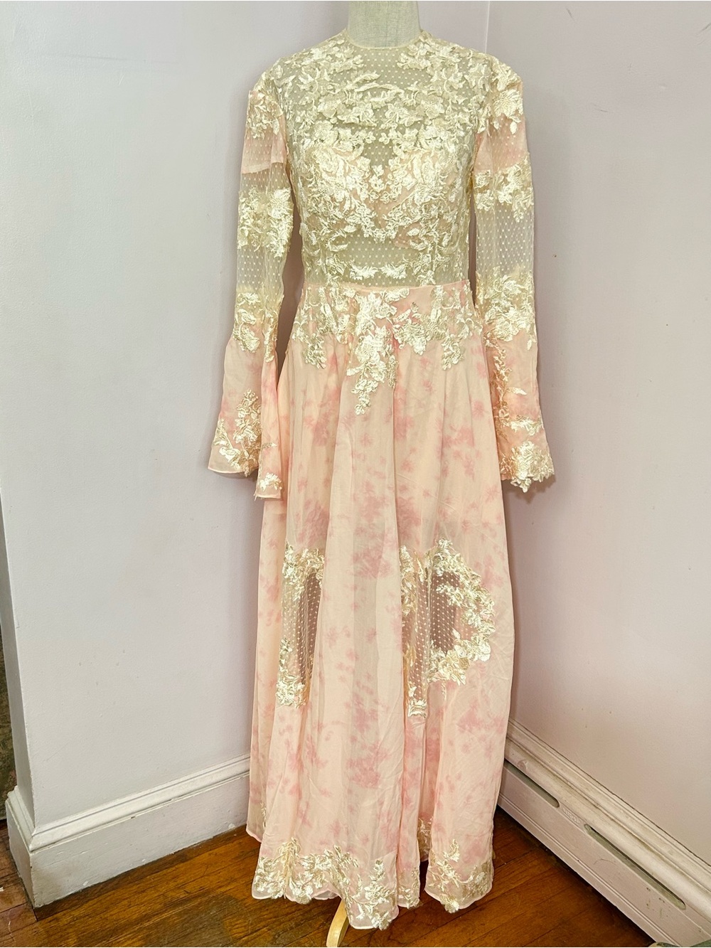 Pink & Ivory Lace Maxi Dress 6 Unbranded